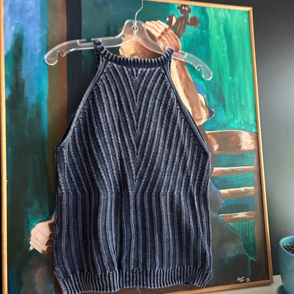 Tribal Jeans Boho Navy Striped Knit Tank Top Cotton Small - Picture 15 of 16